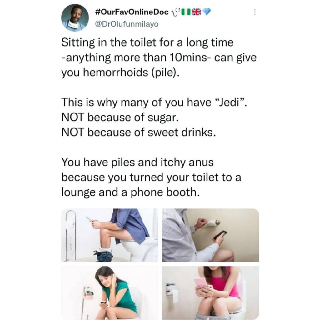 Sitting In The Toilet For a Long Time Can Give You Pile - Doctor Olufunmilato Warns People